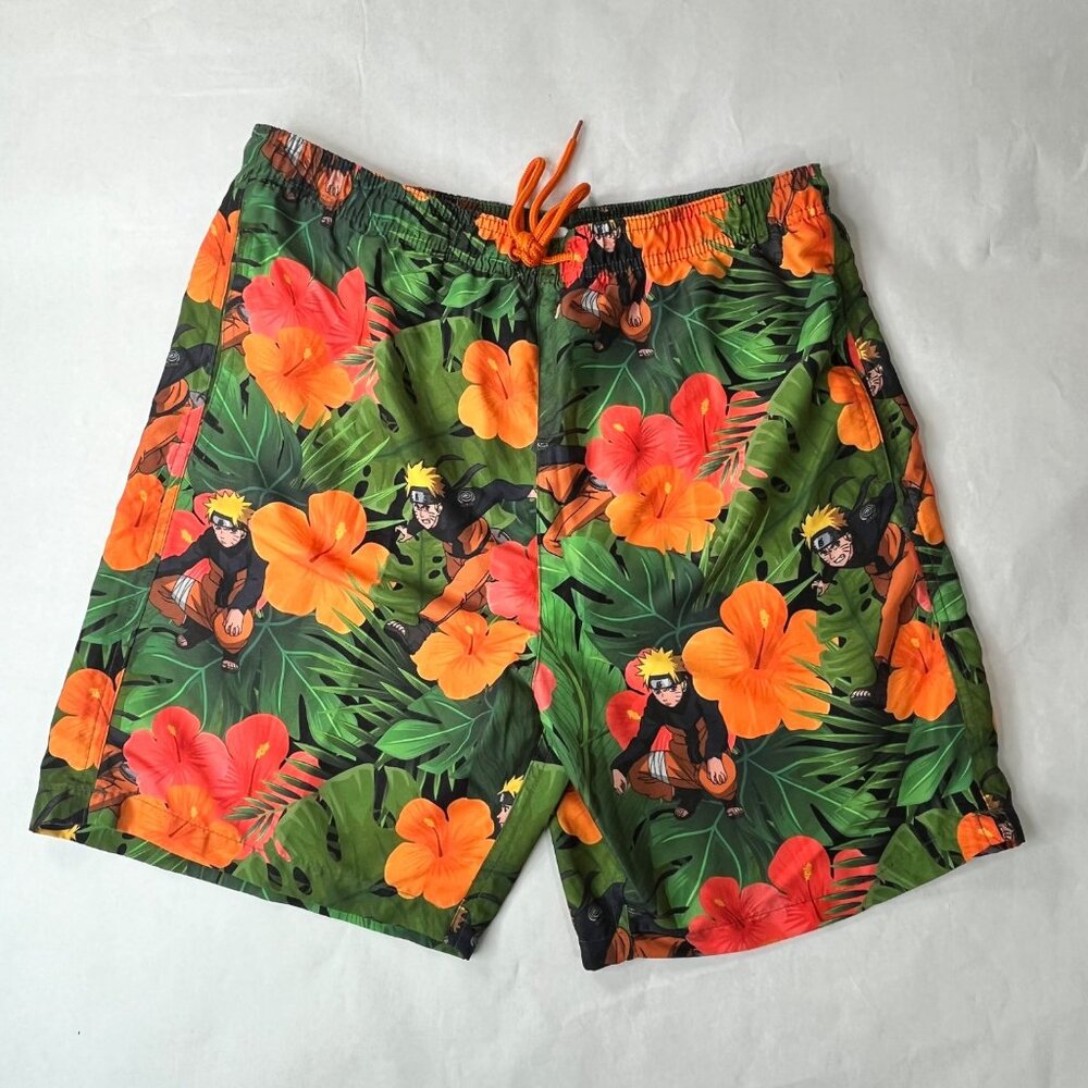 Naruto Mens Trunks Swim ShortsMulticolor Floral Drawstring Pockets medium